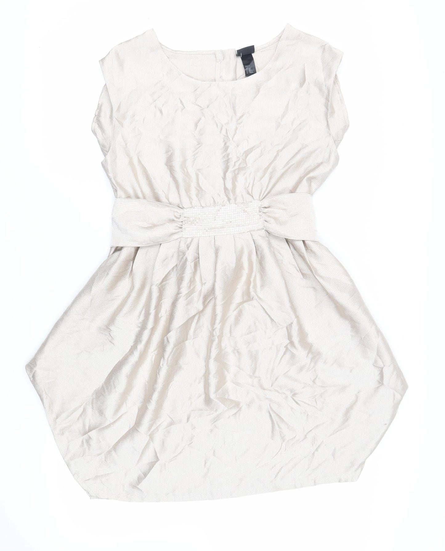 H&M Womens Beige Polyester A-Line Size 12 Round Neck Zip - Sequin