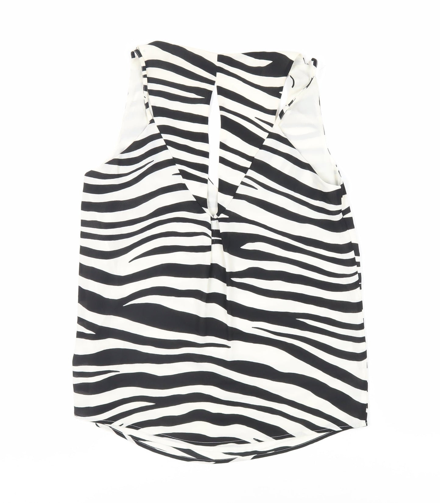 Oasis Womens Black Animal Print Polyester Basic Tank Size 8 V-Neck - Zebra Print