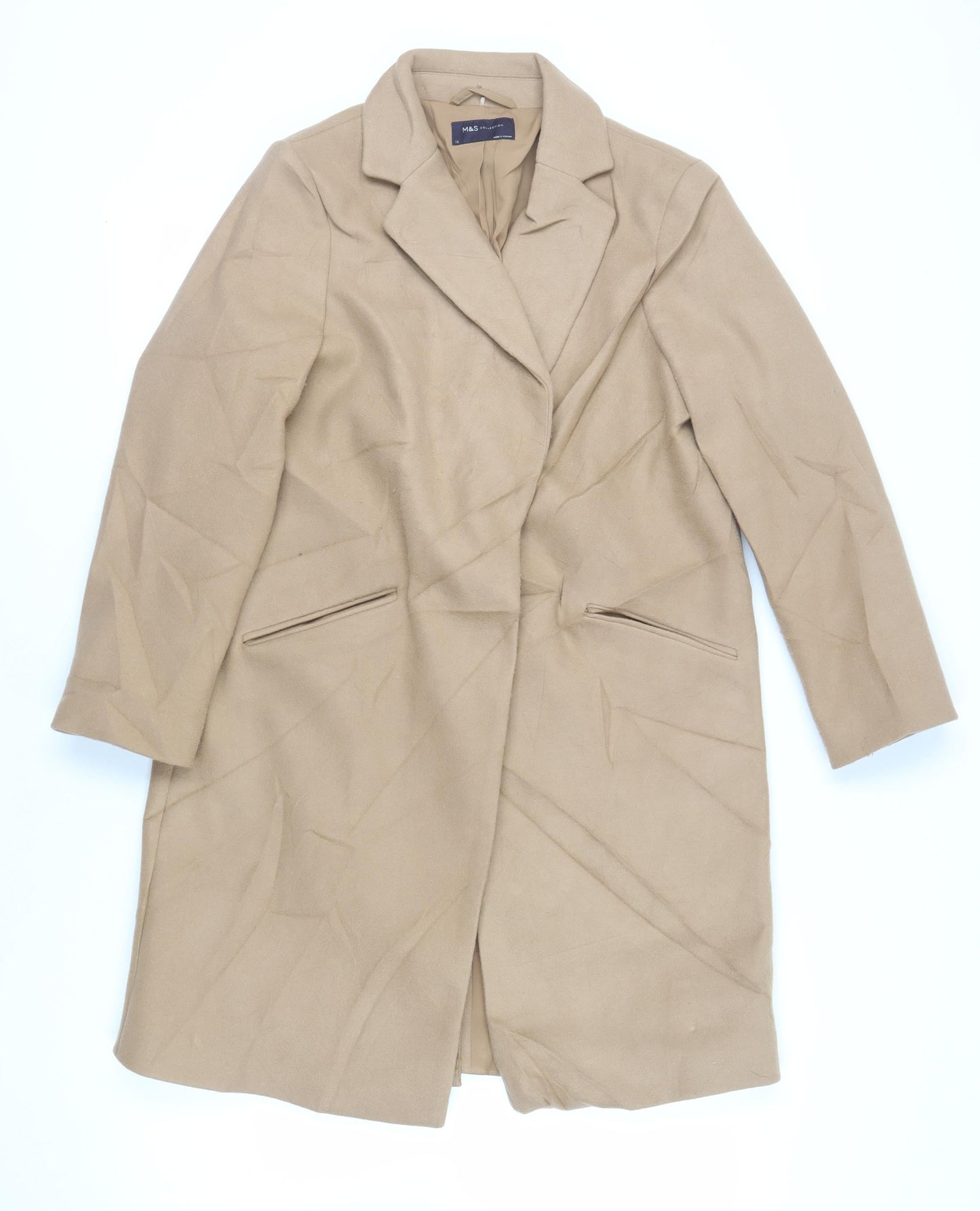 Marks and Spencer Womens Beige Overcoat Coat Size 12 Snap