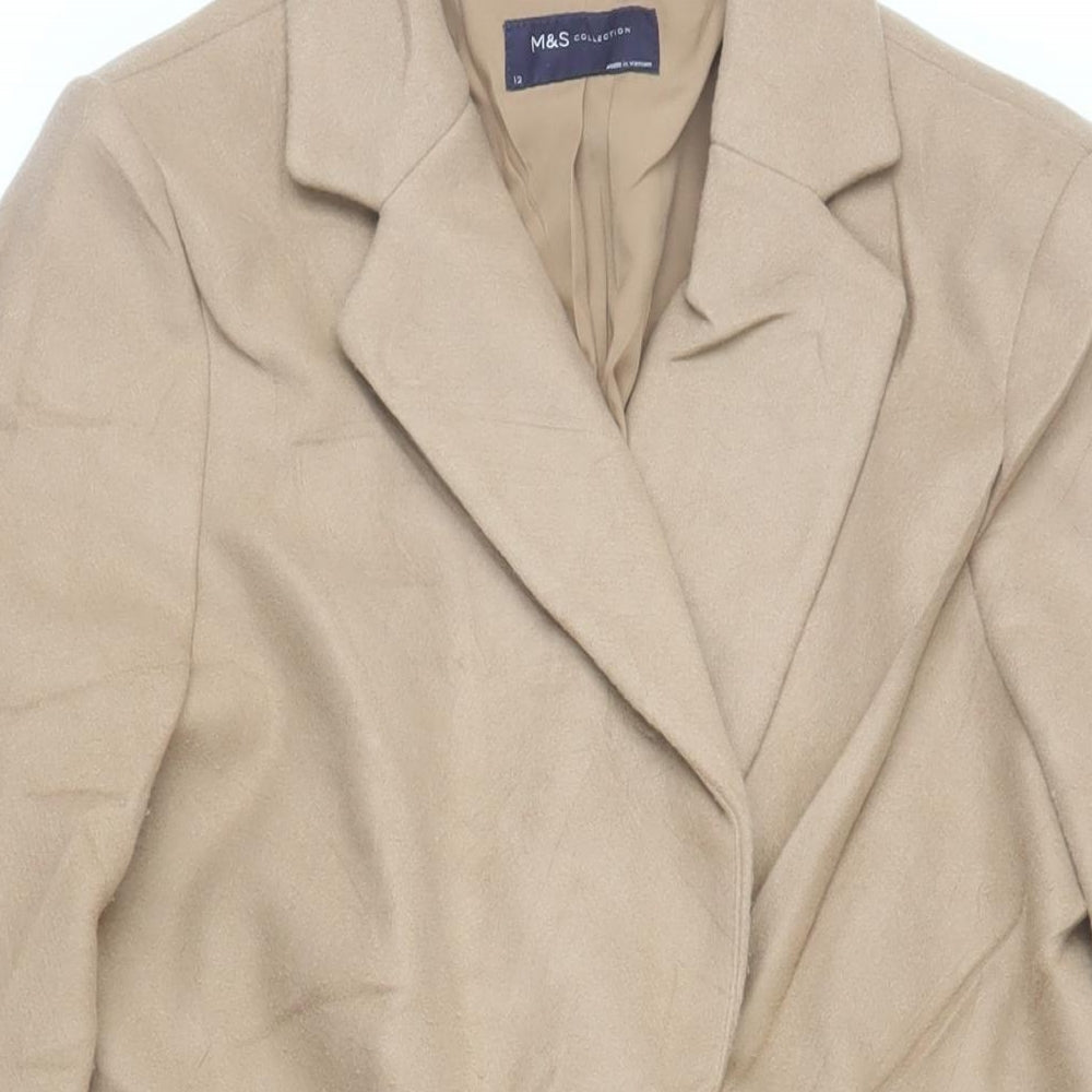 Marks and Spencer Womens Beige Overcoat Coat Size 12 Snap
