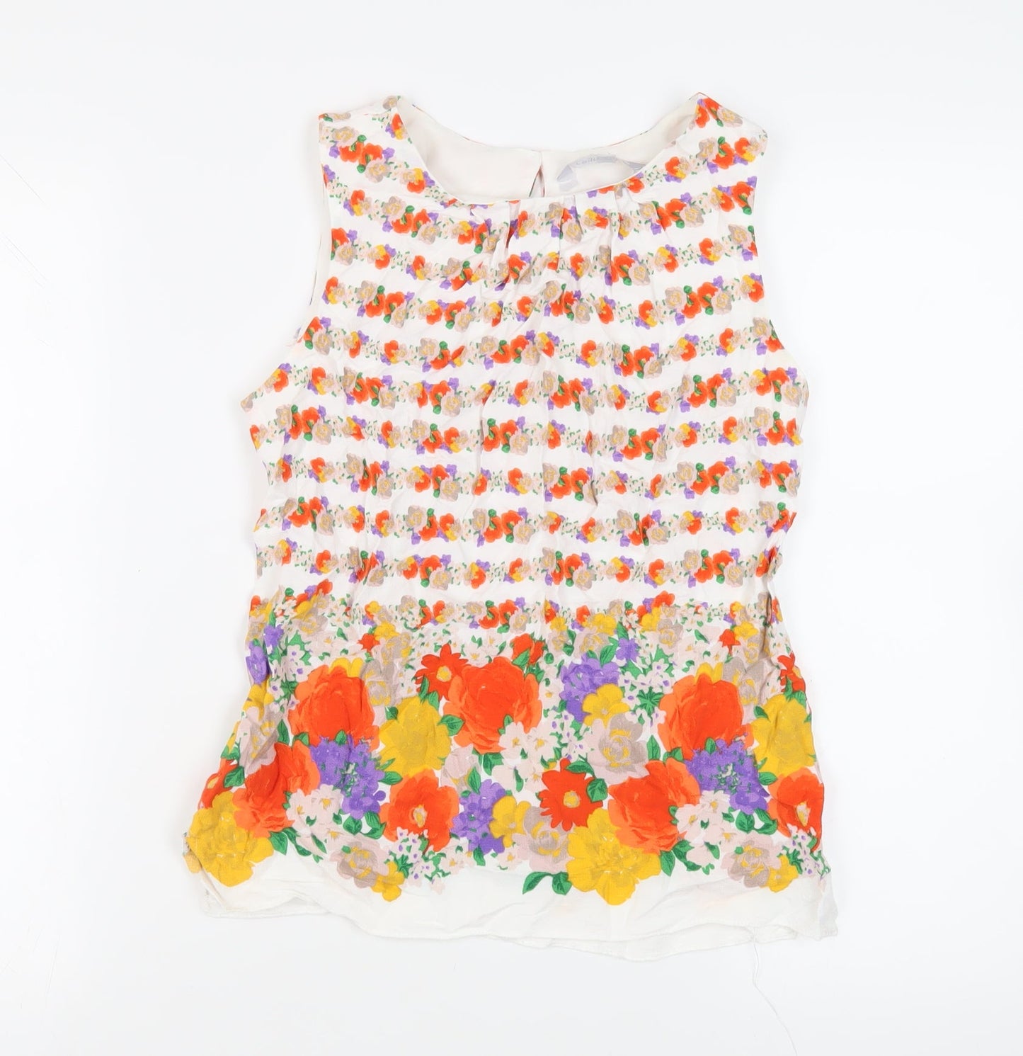 Red Herring Womens White Floral Viscose Basic Blouse Size 10 Boat Neck
