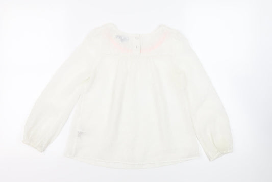 Autograph Girls White Polyester Basic Blouse Size 8-9 Years Boat Neck Button - Embelished Neckline Sheer