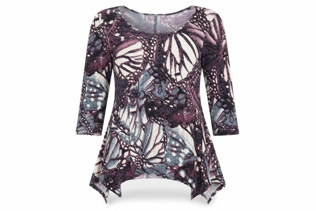Classics Womens Purple Geometric Polyester Basic Blouse Size S Round Neck - Asymmetric