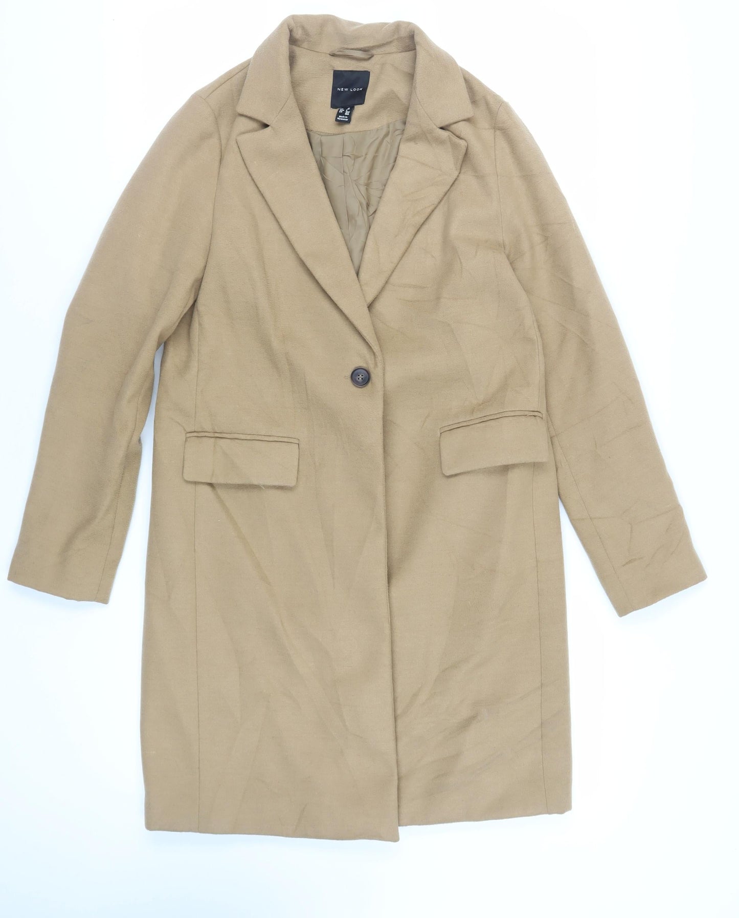 New Look Womens Beige Overcoat Coat Size 10 Button