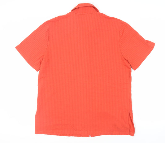 Karelia Womens Orange Polyester Basic Button-Up Size 14 Collared - Vintage Textured