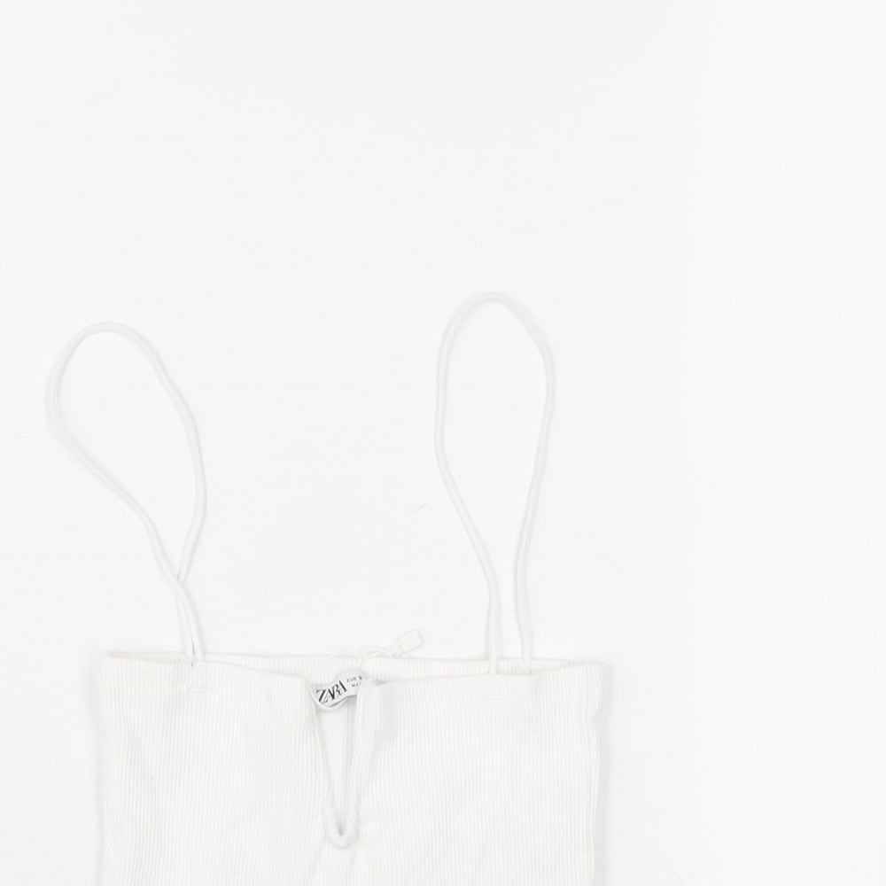 Zara Womens White Cotton Camisole T-Shirt Size S Square Neck