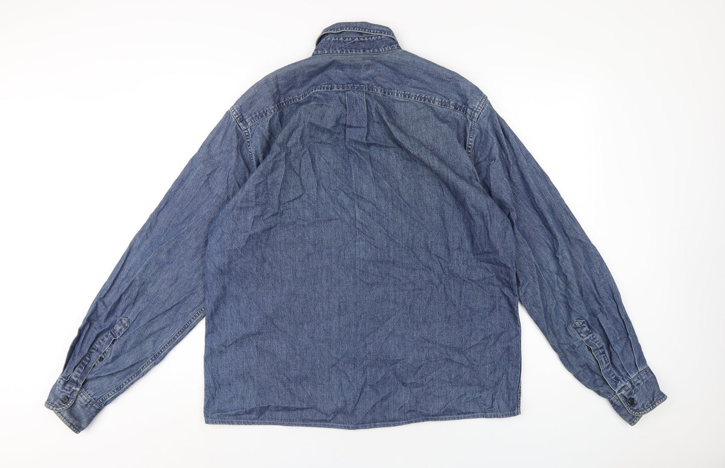 Lands' End Mens Blue Cotton Button-Up Size M Collared Button