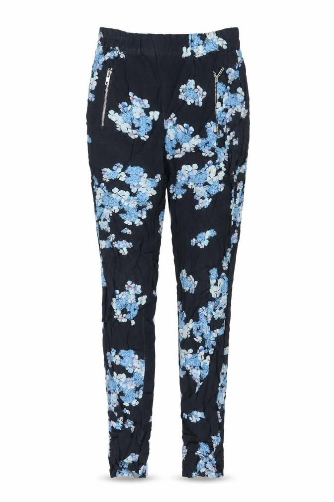 Primrose Park Womens Blue Floral Viscose Trousers Size XS L29 in Regular - Zip Pocket