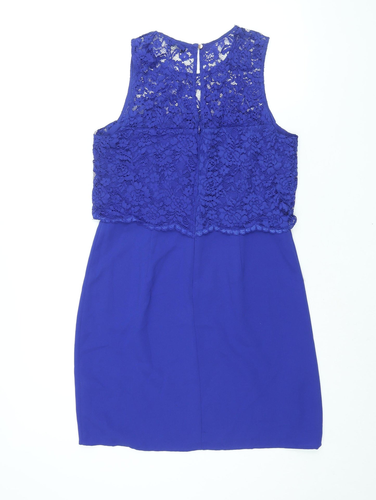 Oasis Womens Blue Polyamide Shift Size 14 Round Neck Button - Lace Bodice