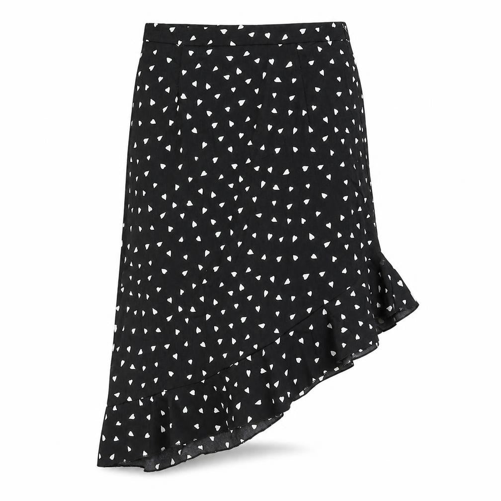 Nasty Gal Womens Black Polka Dot Polyester A-Line Skirt Size 12 Zip - Asymmetric Hem Heart Print
