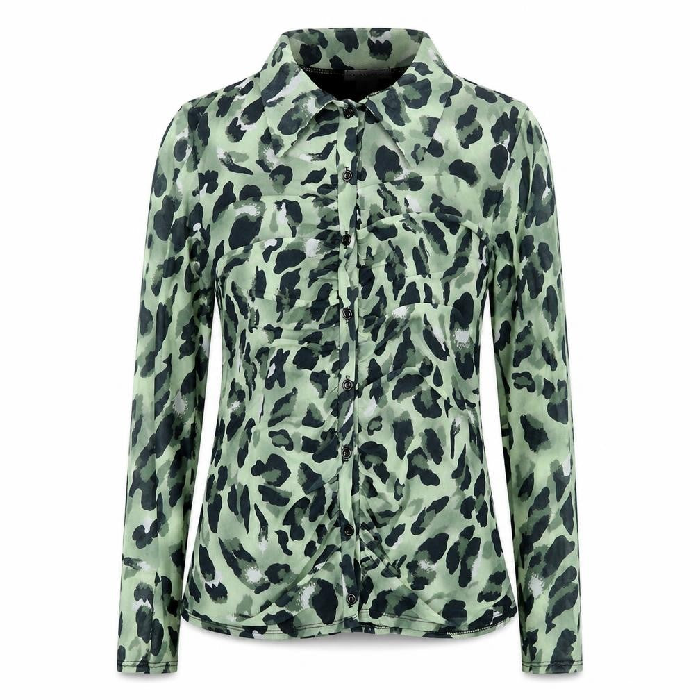 Principles Womens Green Geometric Polyester Basic Button-Up Size 10 Collared - Rouched