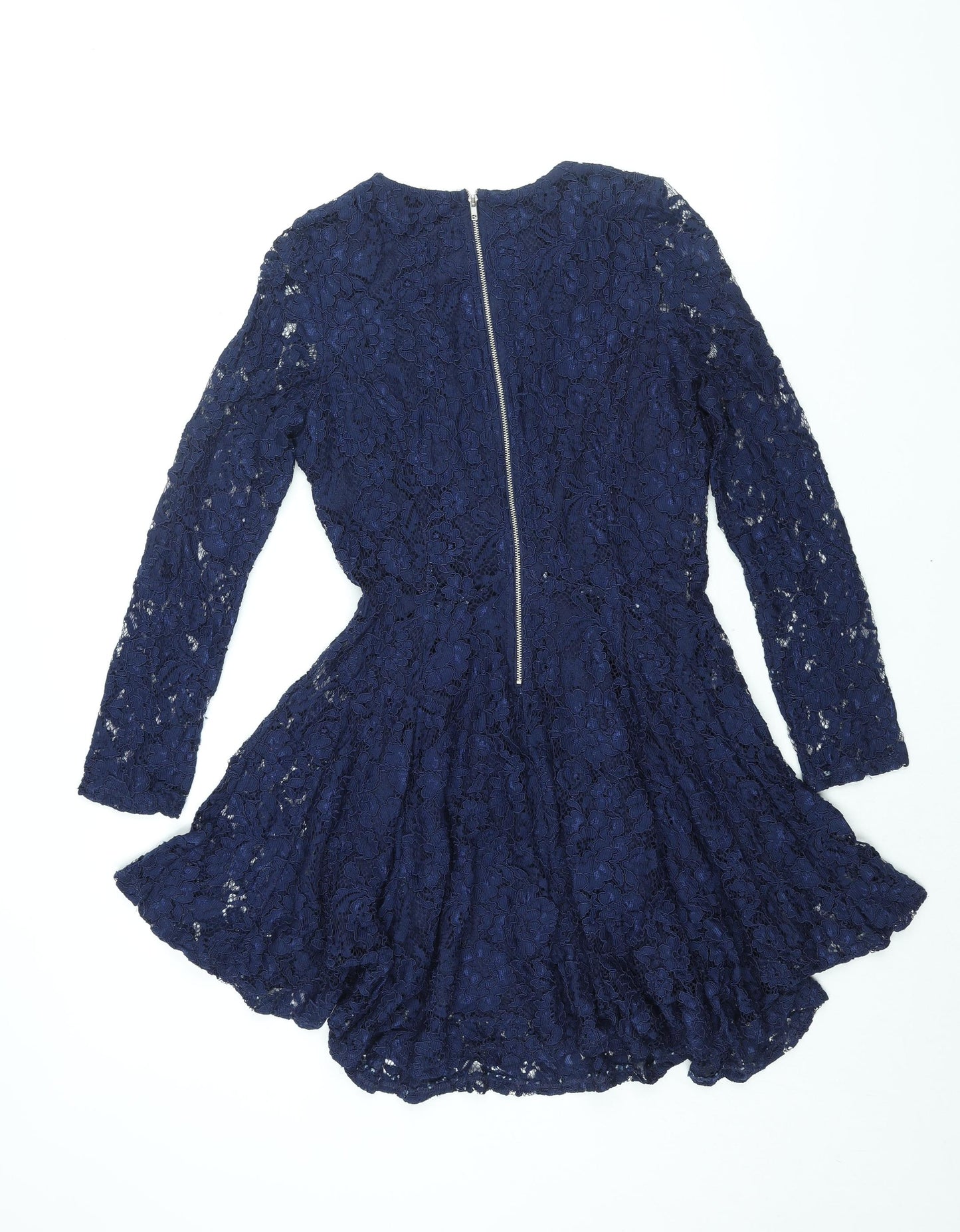 Rebellion Womens Blue Cotton A-Line Size M Round Neck Zip