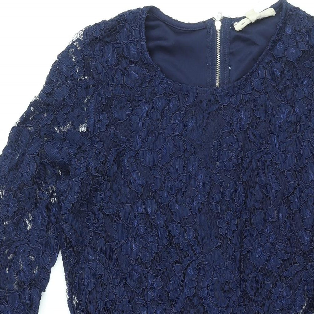 Rebellion Womens Blue Cotton A-Line Size M Round Neck Zip