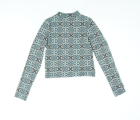 Stradivarius Womens Multicoloured Geometric Polyester Cropped Blouse Size M Mock Neck