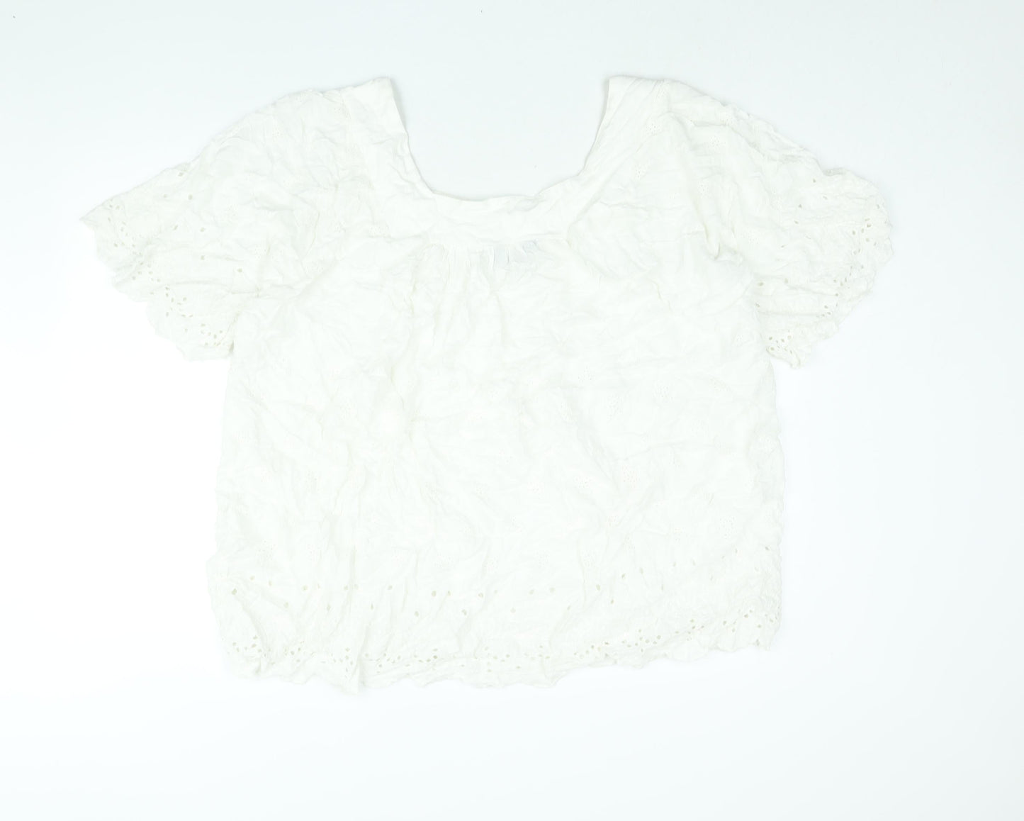 Yours Womens White Viscose Basic Blouse Size 20 Square Neck - Embroidered
