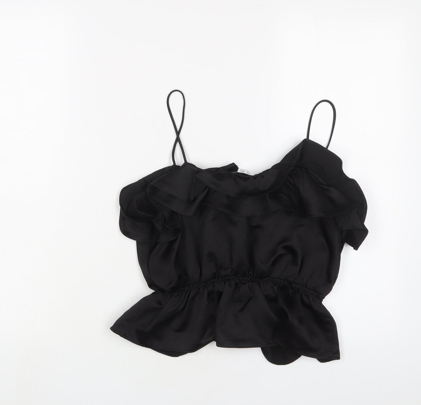 Topshop Womens Black Polyester Cropped Tank Size 8 V-Neck