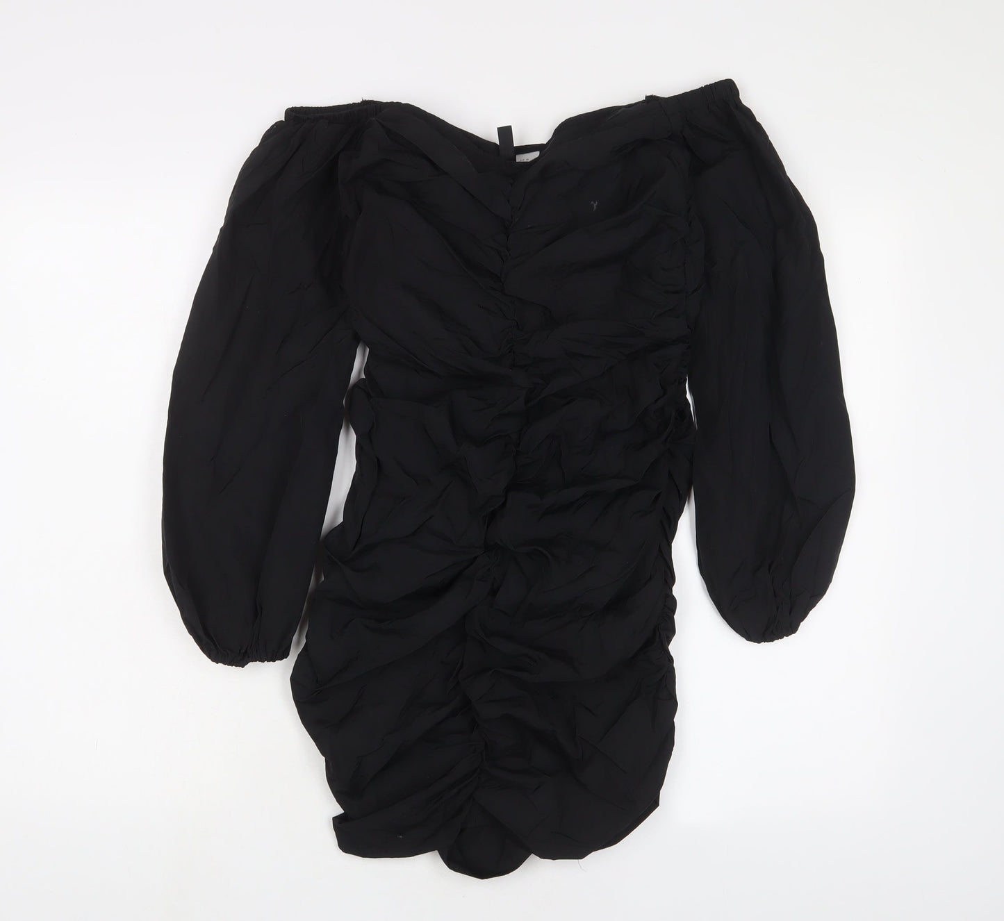H&M Womens Black Polyamide A-Line Size 10 Off the Shoulder Zip - Ruched