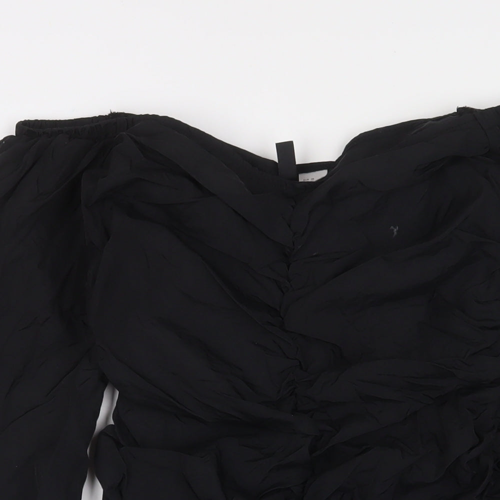 H&M Womens Black Polyamide A-Line Size 10 Off the Shoulder Zip - Ruched