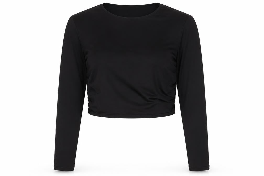 yozy Womens Black Polyester Cropped T-Shirt Size XL Crew Neck
