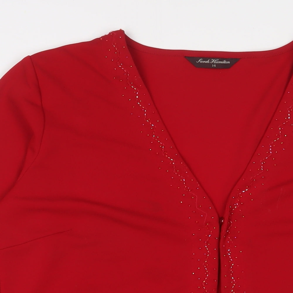 Sarah Hamilton Womens Red Jacket Blazer Size 14 Button - Beaded