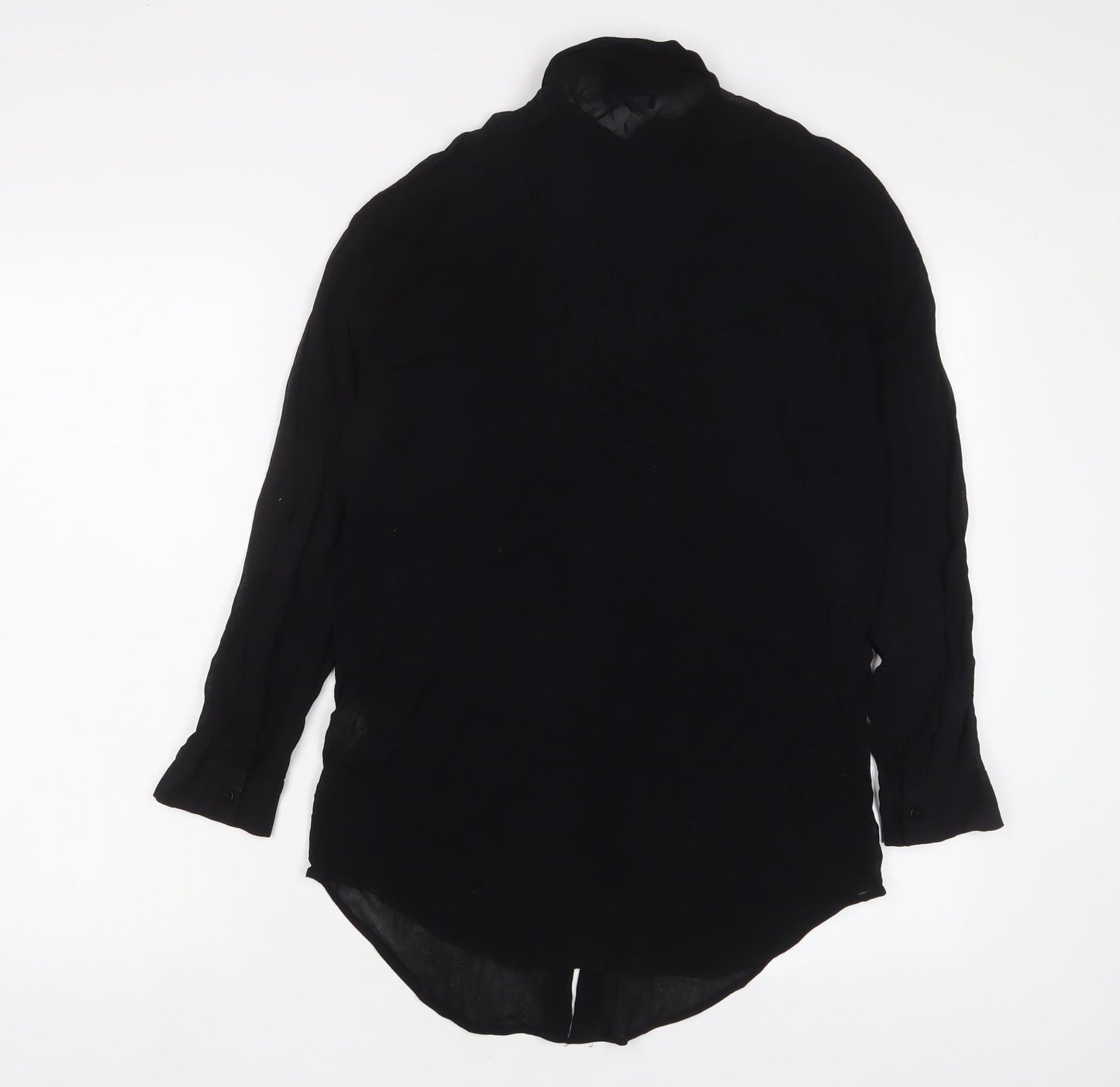 Bershka Womens Black Polyester Basic Button-Up Size S Collared