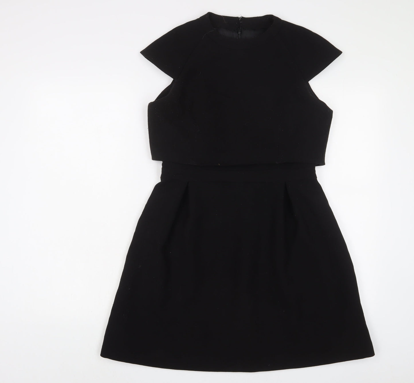 ASOS Womens Black Polyester A-Line Size 10 Crew Neck Zip