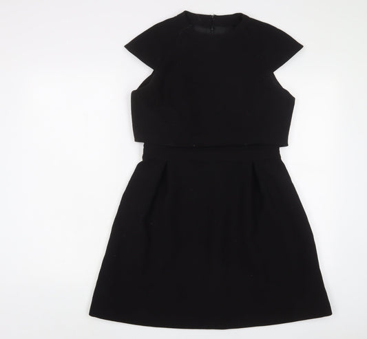 ASOS Womens Black Polyester A-Line Size 10 Crew Neck Zip