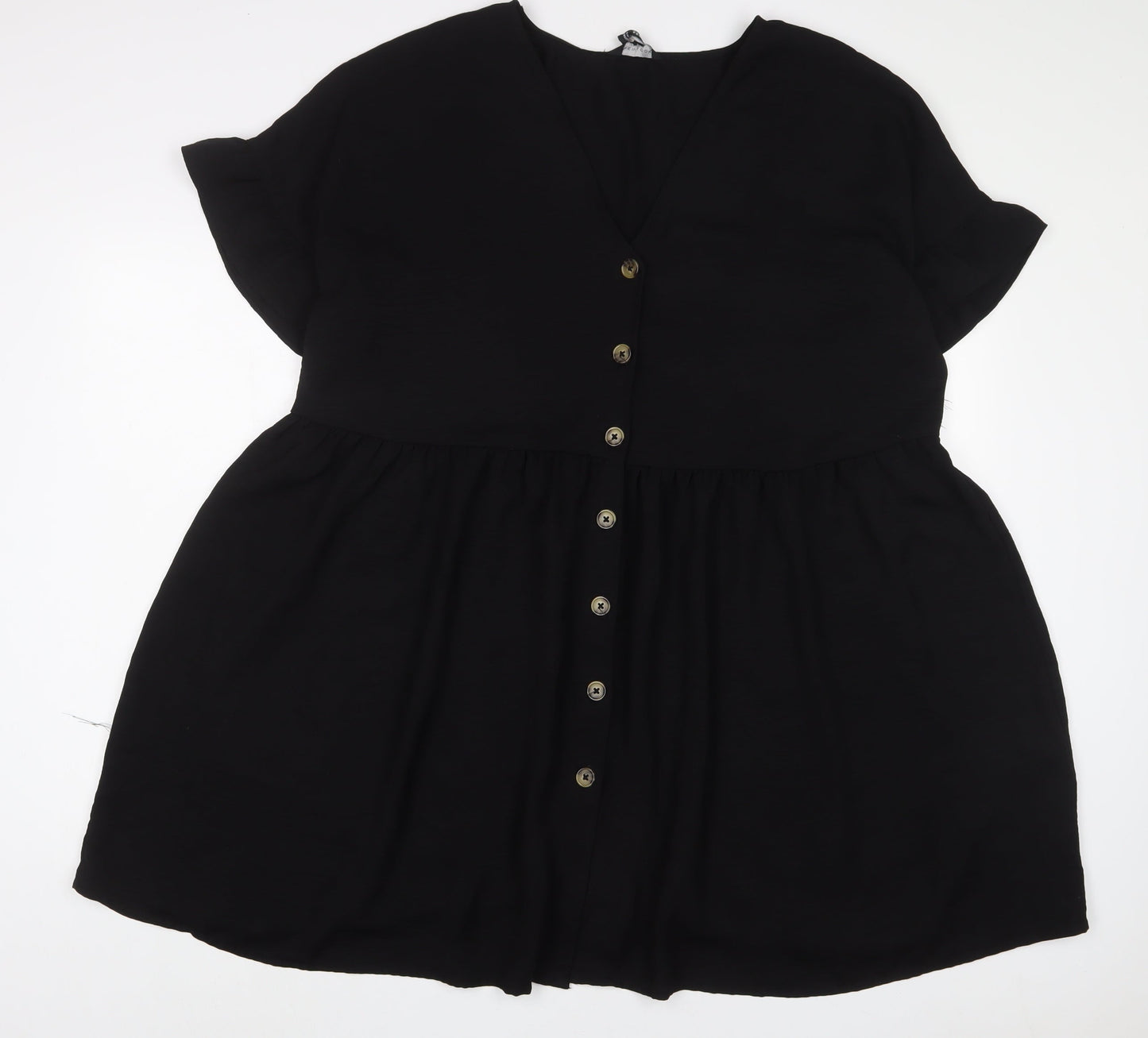 H&M Womens Black Polyester A-Line Size 18 V-Neck Button