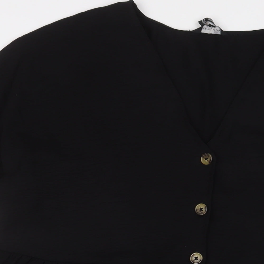 H&M Womens Black Polyester A-Line Size 18 V-Neck Button
