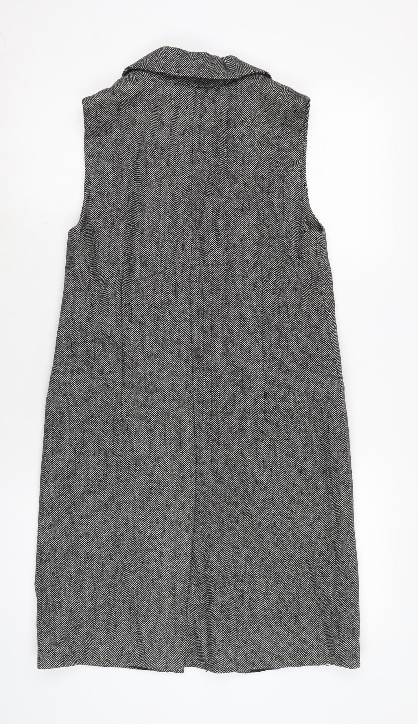 Warehouse Womens Black Herringbone Gilet Waistcoat Size 6 Button