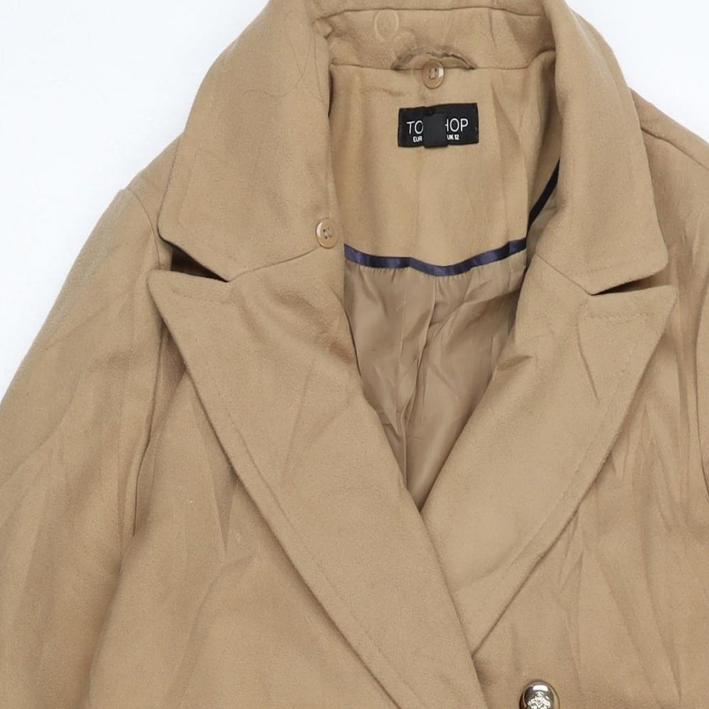 Topshop Womens Beige Overcoat Coat Size 12 Button