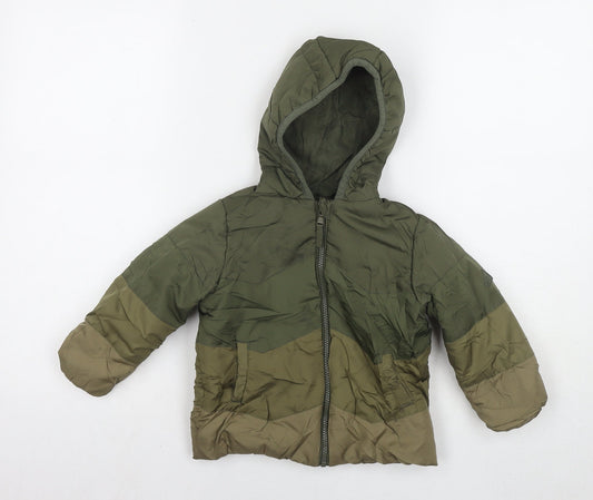 Mothercare Boys Green Puffer Jacket Jacket Size 18-24 Months Zip