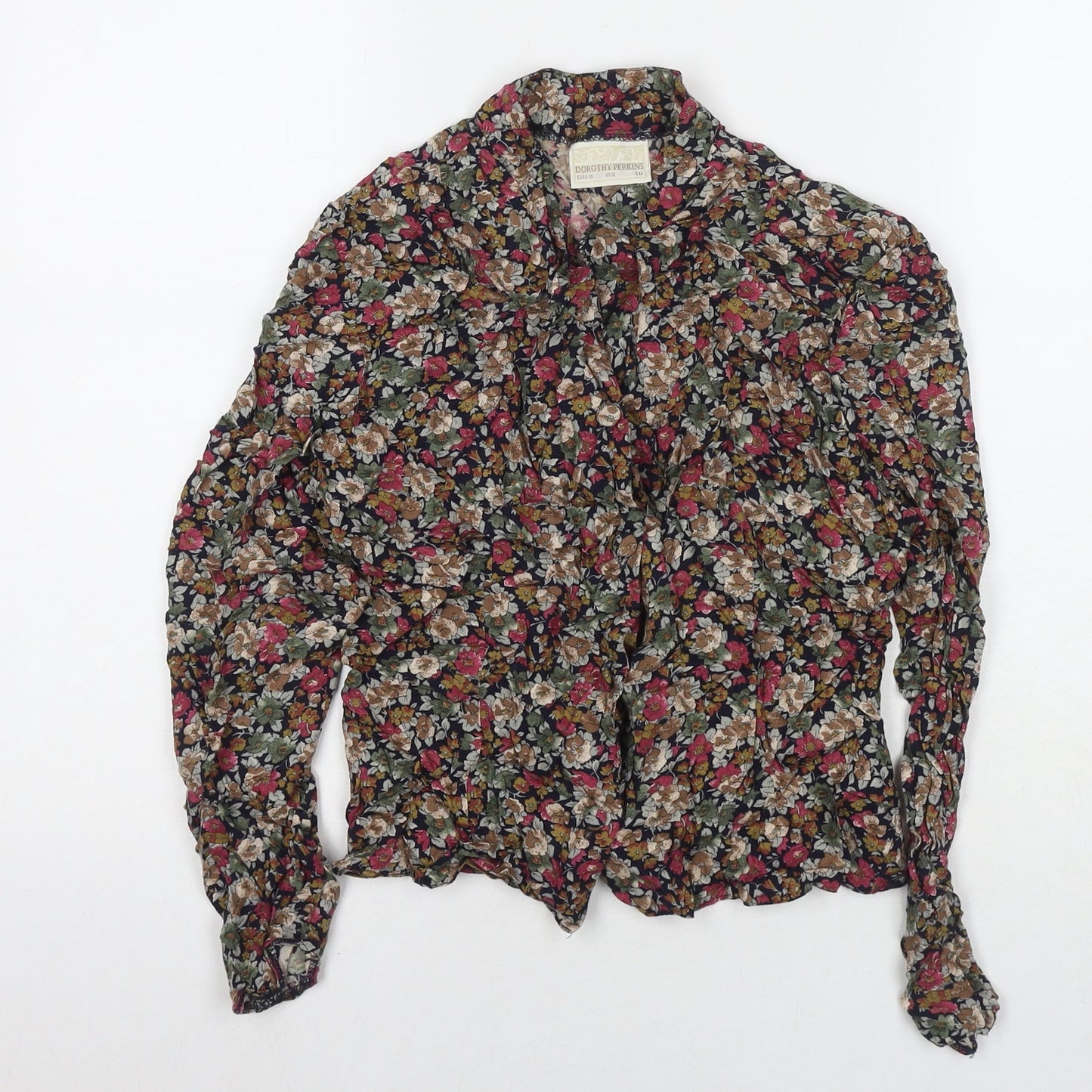 Dorothy Perkins Womens Multicoloured Floral Viscose Basic Button-Up Size 12 V-Neck