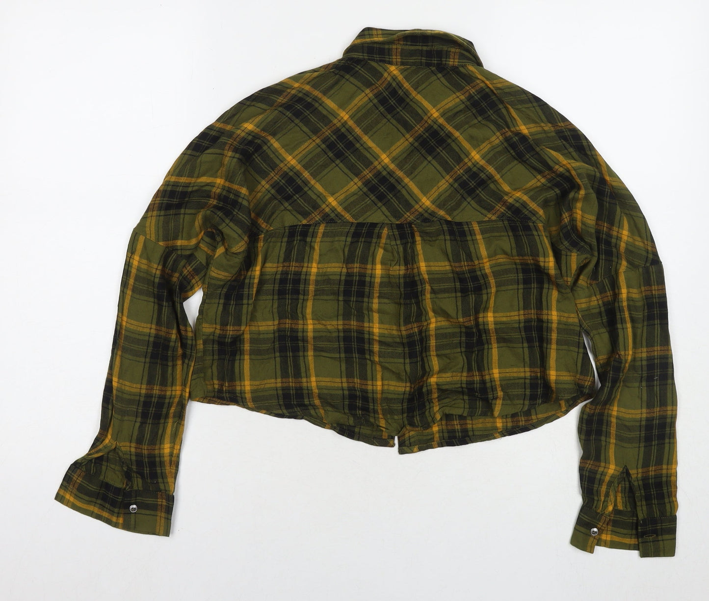 Only Womens Green Check Viscose Basic Button-Up Size 8 Collared