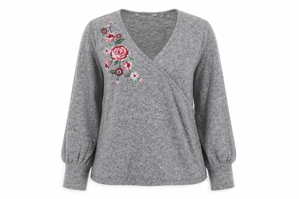 Dorothy Perkins Womens Grey V-Neck Polyester Pullover Jumper Size 12 - Flowers