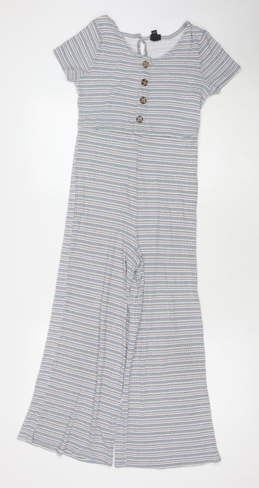 Art Class Womens Grey Striped Viscose Jumpsuit One-Piece Size L L22 in Button - Size 10-12