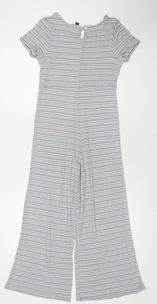 Art Class Womens Grey Striped Viscose Jumpsuit One-Piece Size L L22 in Button - Size 10-12