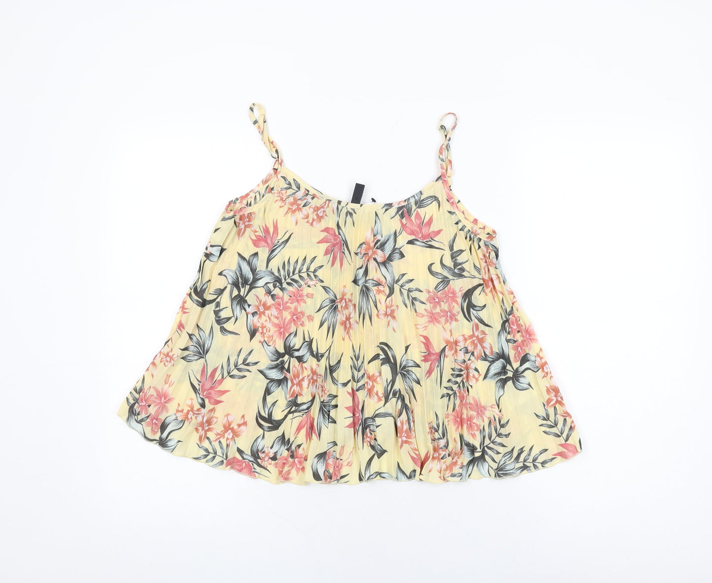 H&M Womens Yellow Floral Polyester Camisole T-Shirt Size 6 Round Neck