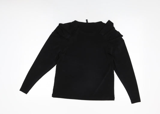 VERO MODA Womens Black Polyester Basic T-Shirt Size S Round Neck - Ruched Sleeves