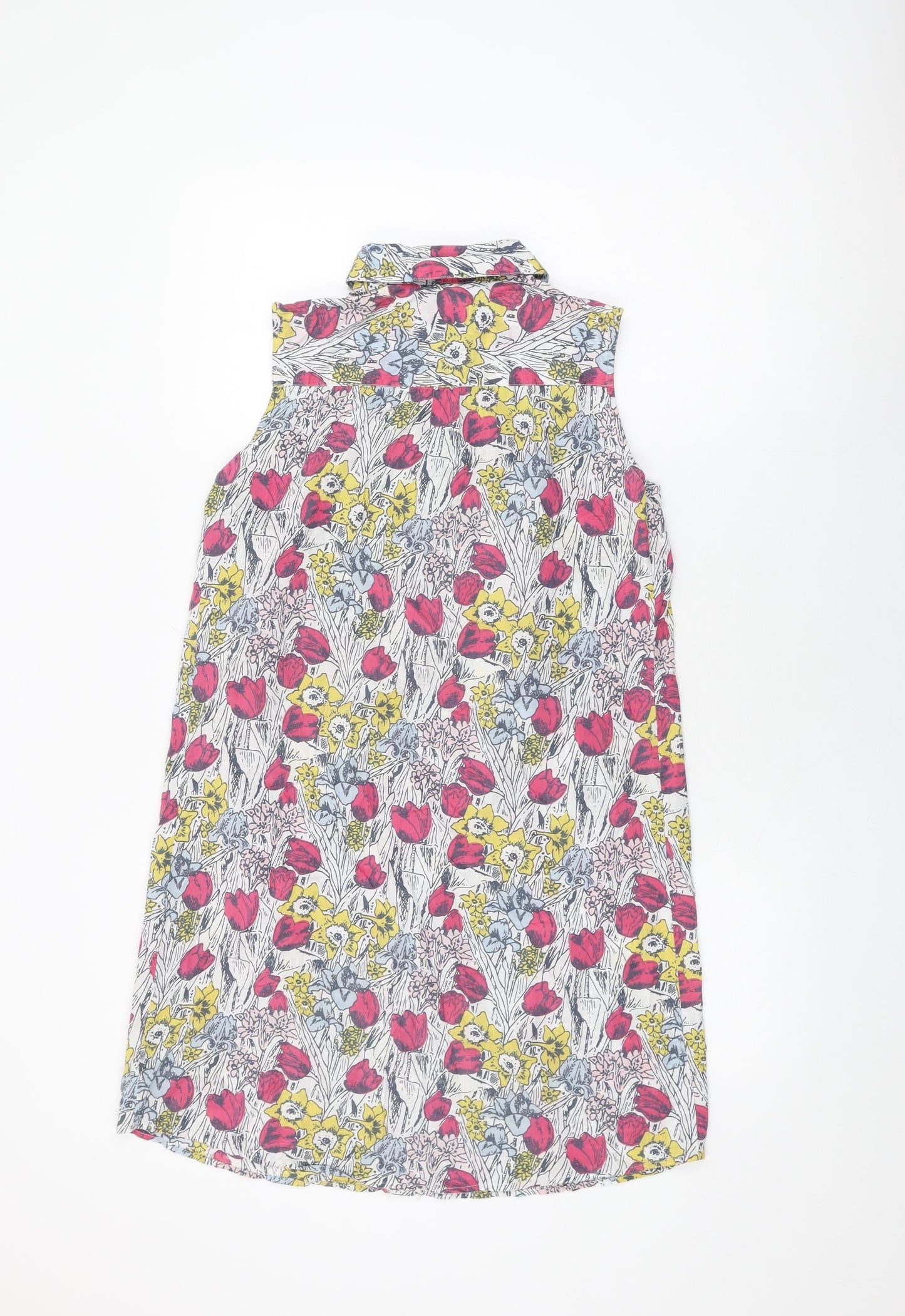 Heyton Womens White Floral Cotton Shift Size 8 Collared Button