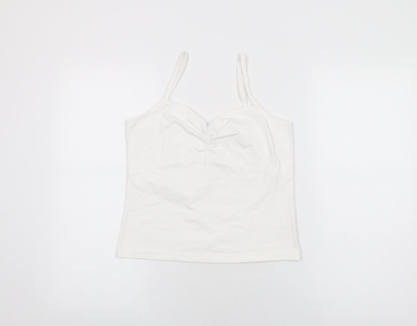 Essentials Womens White Cotton Basic T-Shirt Size 14 V-Neck