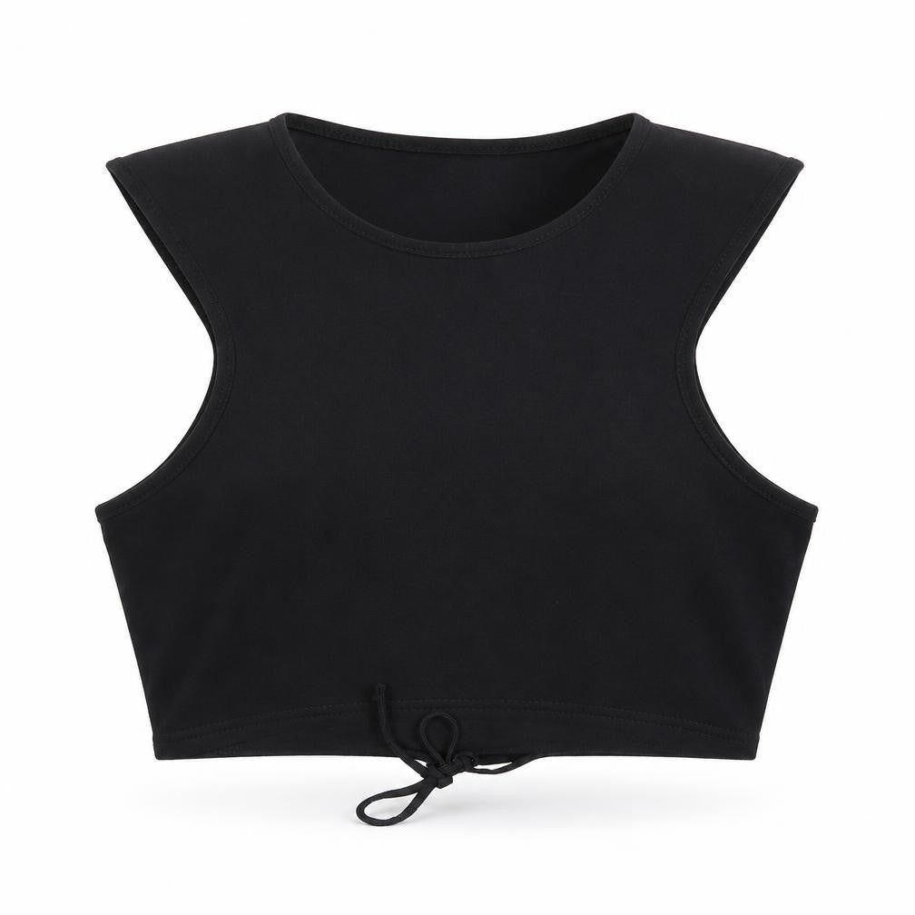 PRETTYLITTLETHING Womens Black Polyester Cropped T-Shirt Size 12 Round Neck