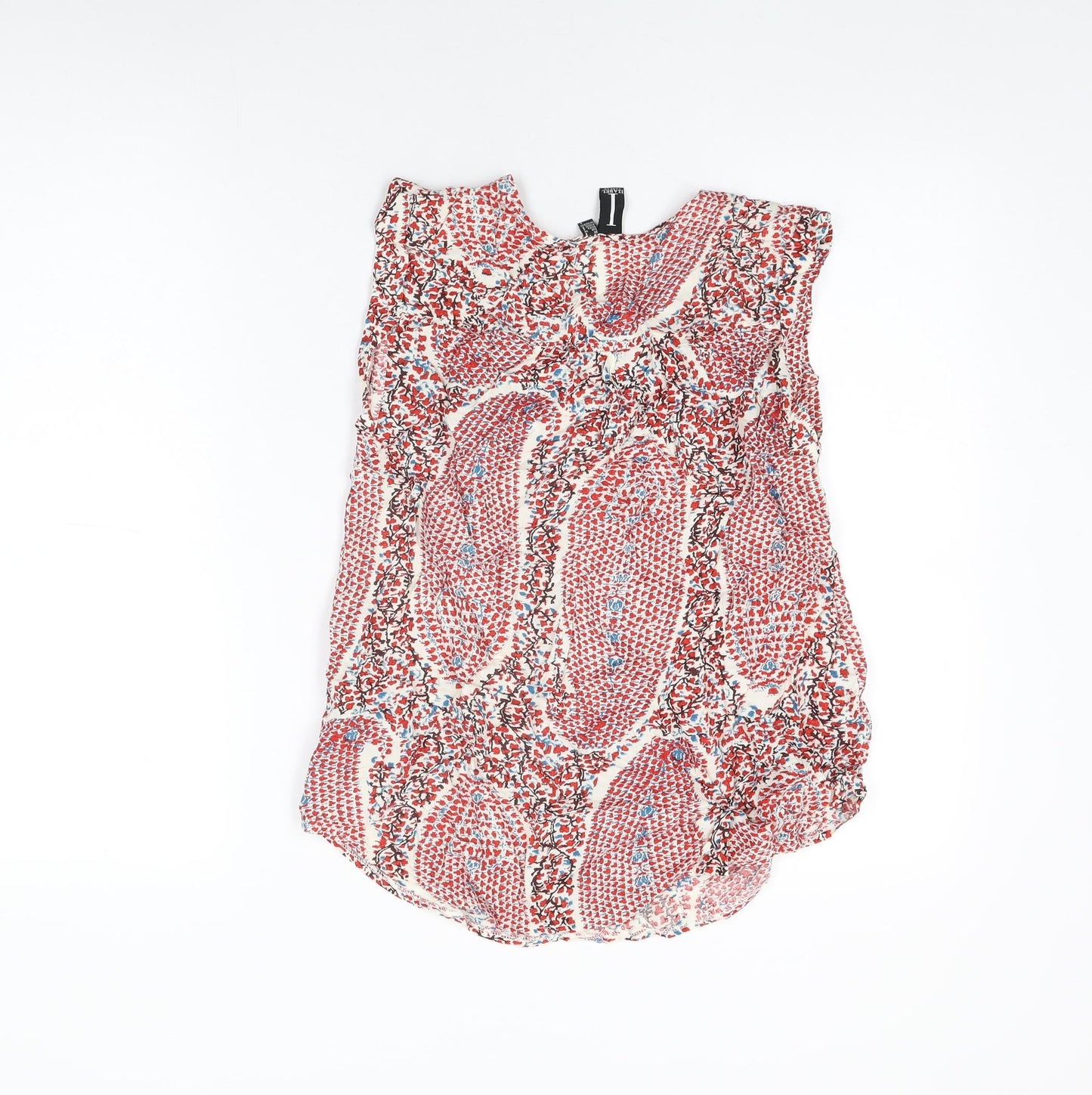 Izabel London Womens Red Floral Viscose Basic T-Shirt Size 8 V-Neck