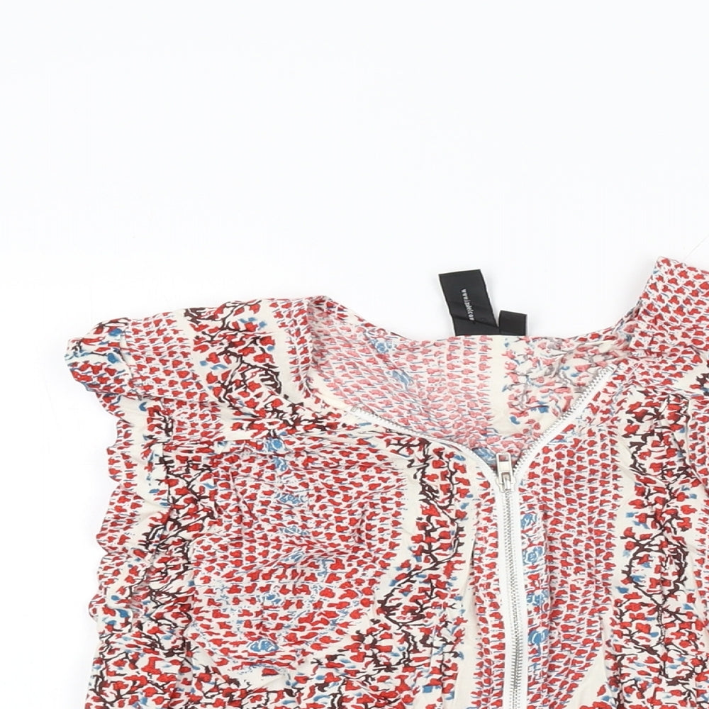 Izabel London Womens Red Floral Viscose Basic T-Shirt Size 8 V-Neck