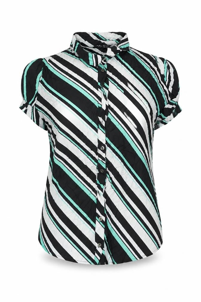 Select Womens Black Striped Viscose Basic Button-Up Size 14 Collared