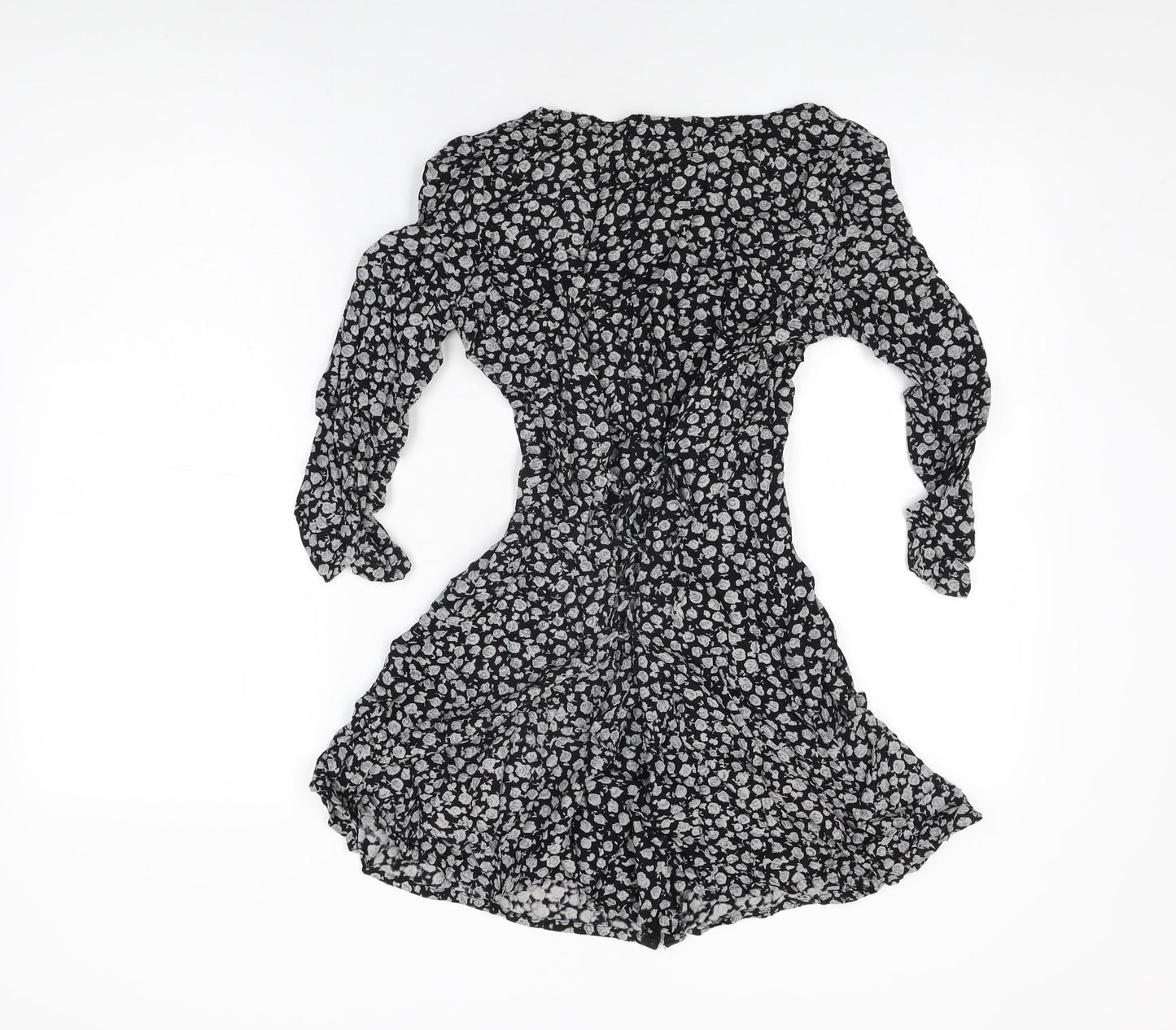 Motel Womens Black Floral Viscose Skater Dress Size XS Square Neck Hook & Eye