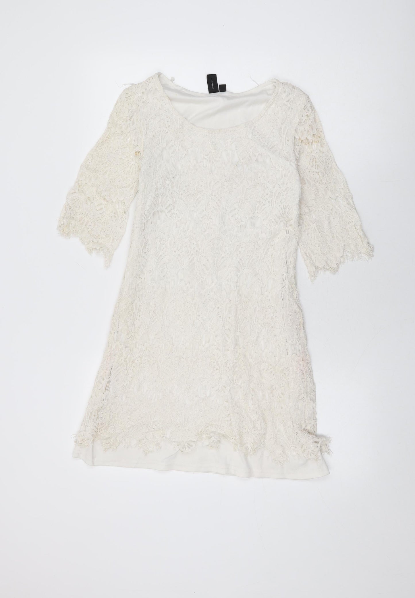 Izabel London Womens White Floral Polyester Mini Size 8 Round Neck Lace Up