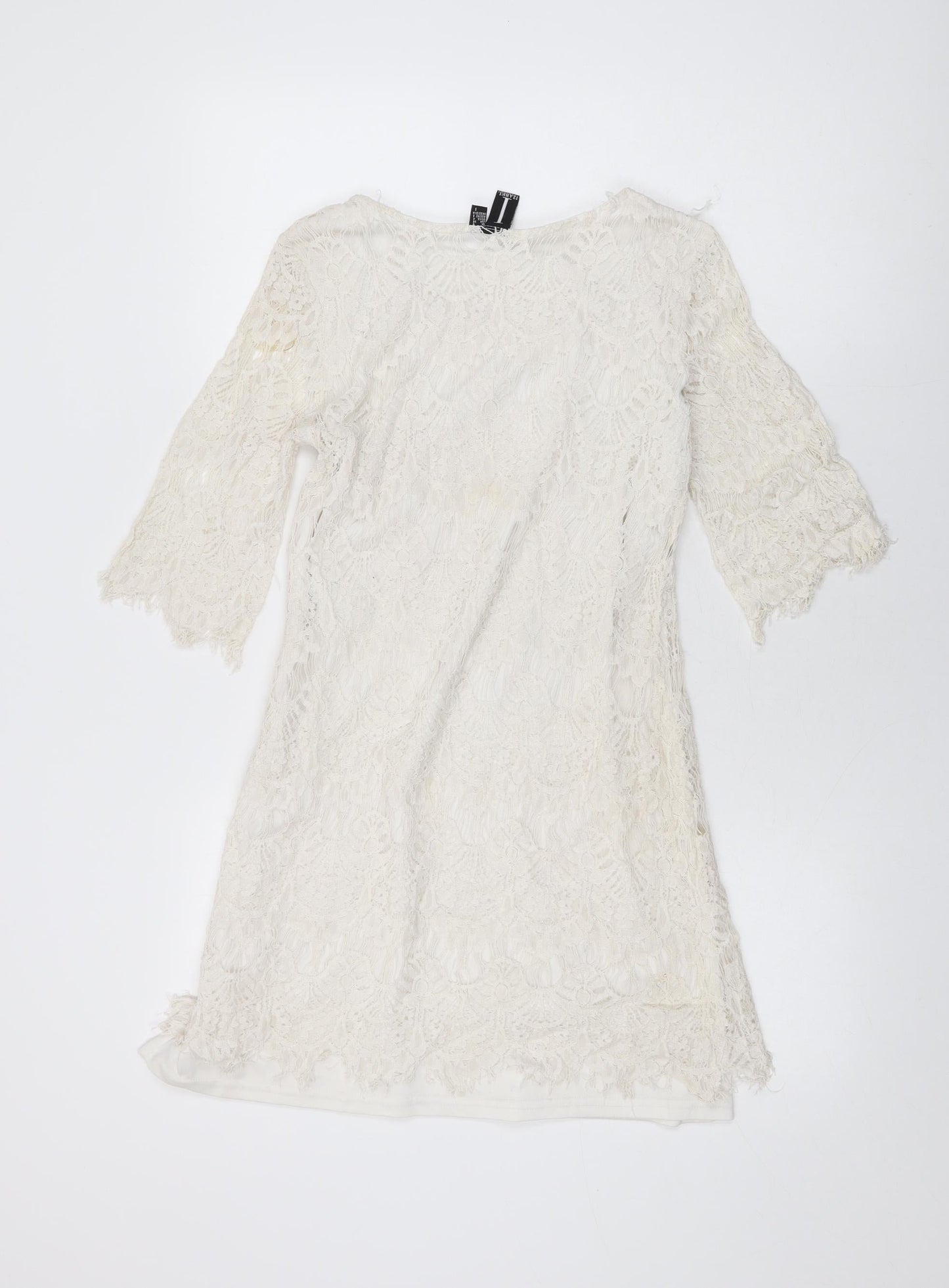 Izabel London Womens White Floral Polyester Mini Size 8 Round Neck Lace Up