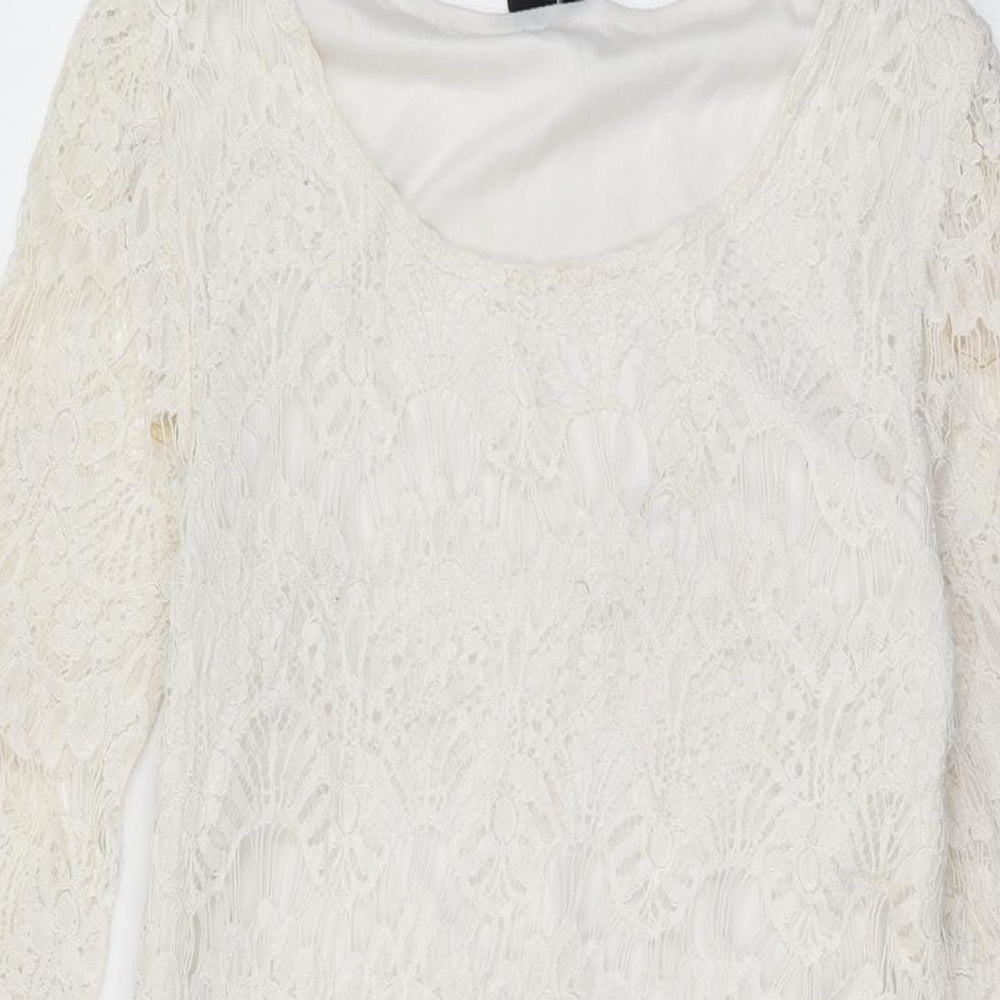 Izabel London Womens White Floral Polyester Mini Size 8 Round Neck Lace Up