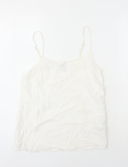 VERO MODA Womens White Herringbone Viscose Basic T-Shirt Size XS Boat Neck